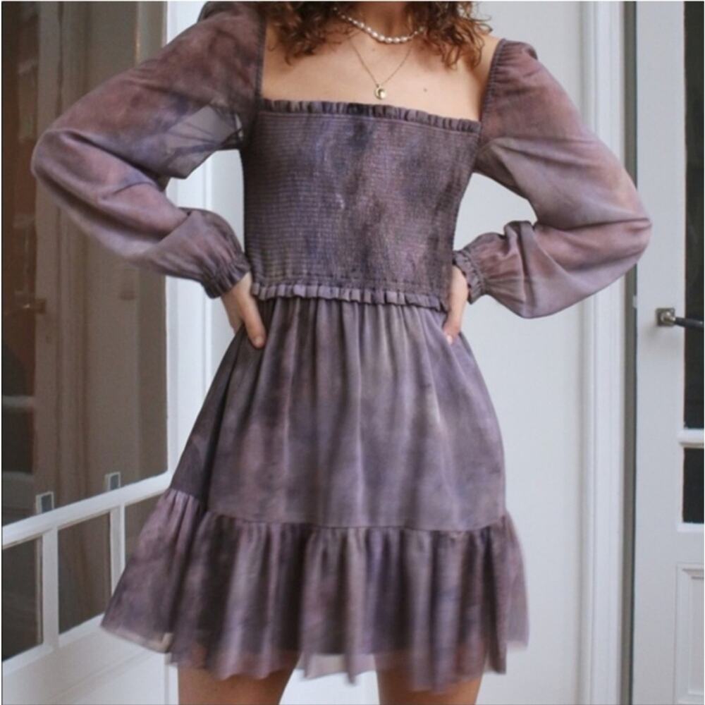 Aritzia Wilfred Tempest Slate Purple Smocked Mini Dress